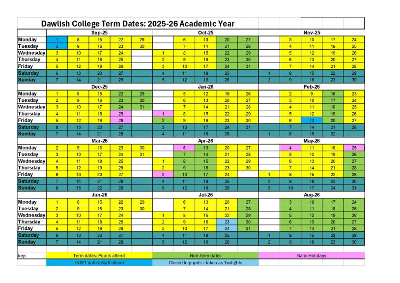 DAWLISH COLLEGE term dates 2526 page 0001